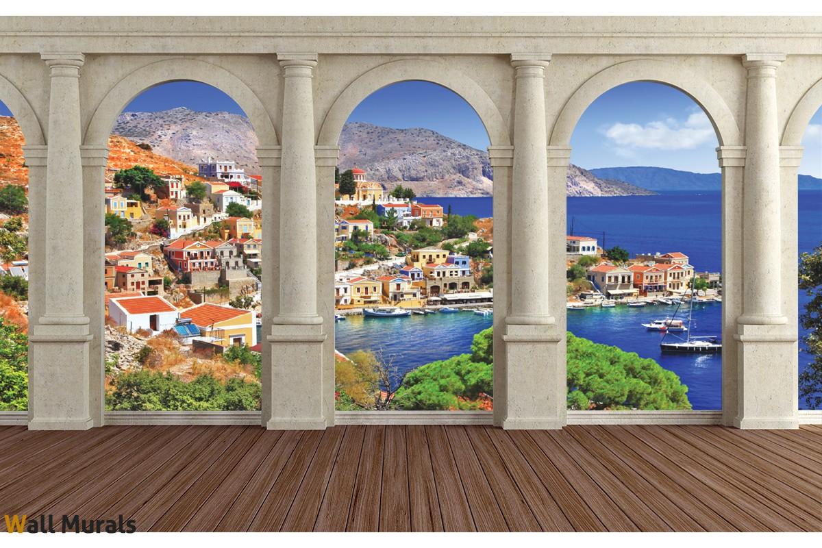 Wallpaper mural view through columns Mediterranean landscape