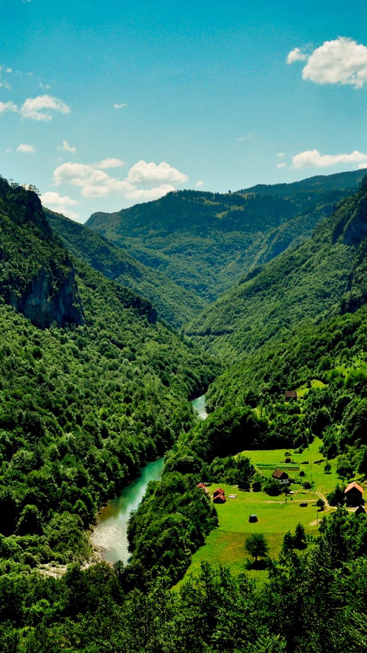 Small Mountain Village River iPhone 6 Wallpaper HD Download