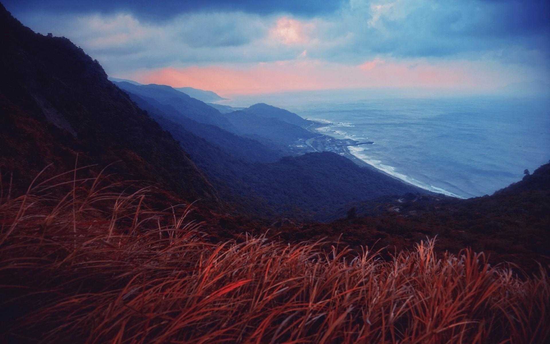 nature, Landscape, Coast, Sea, Sunset, Mountain, Village, Road