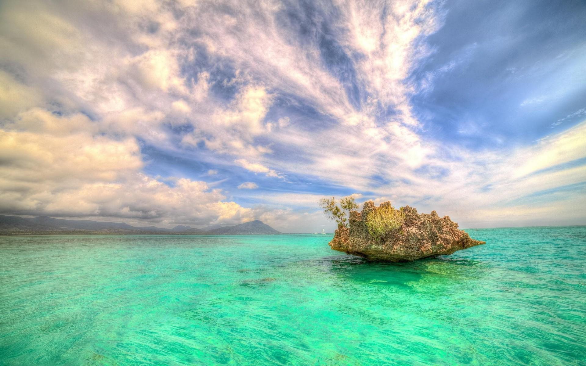 landscape nature rock island sea turquoise water mauritius
