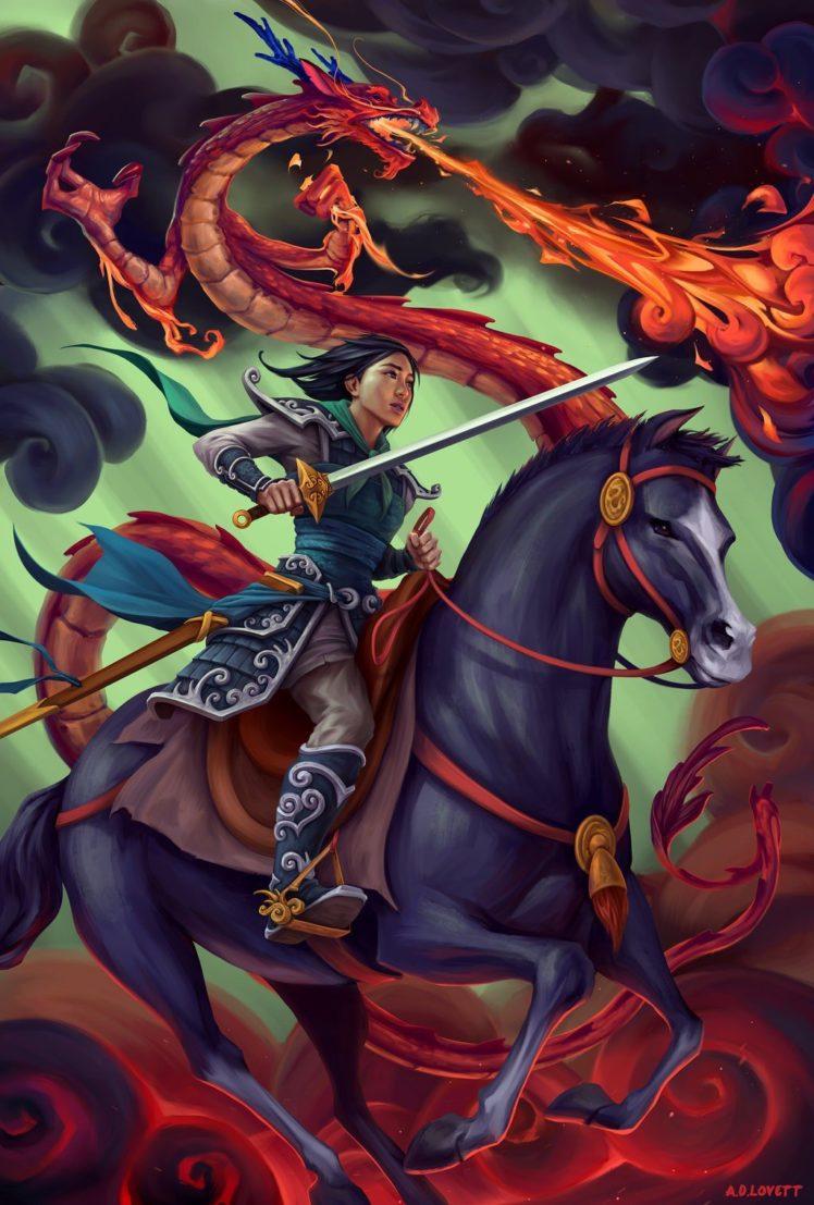 Mulan, Dragon, Sword, Horse Wallpaper HD / Desktop and Mobile