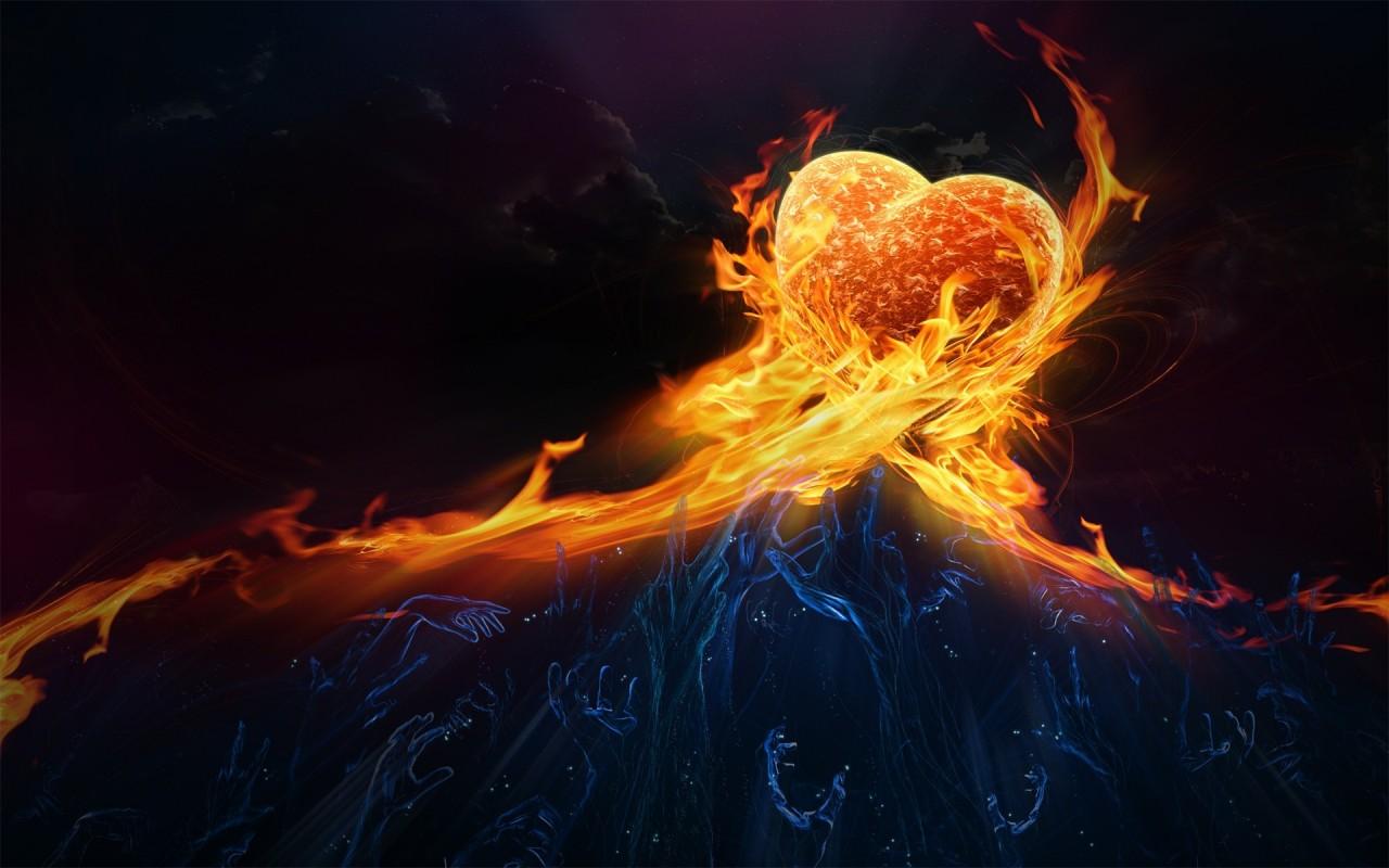 Flaming Heat, Heart, Flame, Fire, Hand, Digital Art