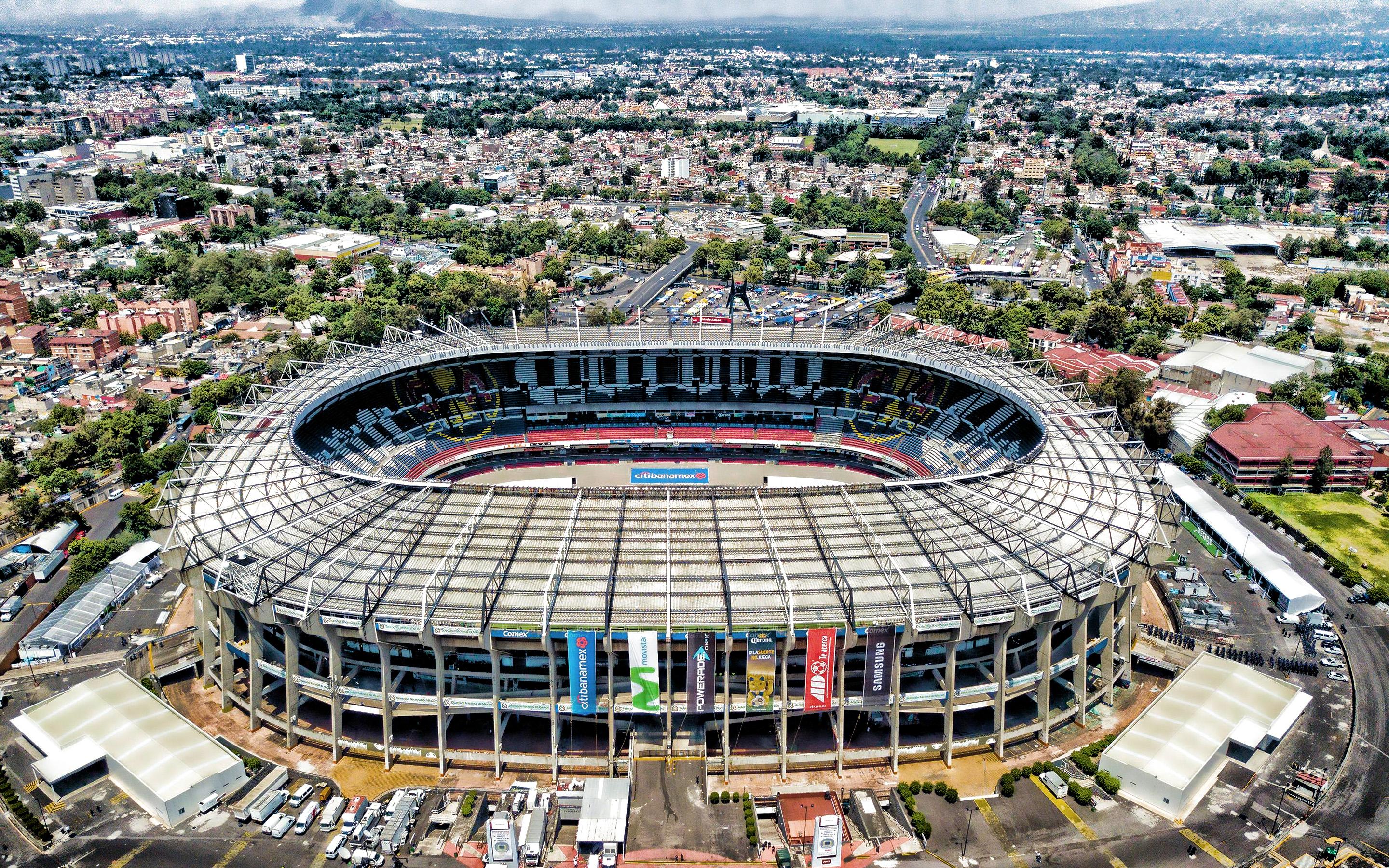Download wallpaper Estadio Azteca, aerial view, soccer, Azteca Stadium, HDR, football stadium, Mexico City, Mexico, mexican stadiums for desktop with resolution 2880x1800. High Quality HD picture wallpaper