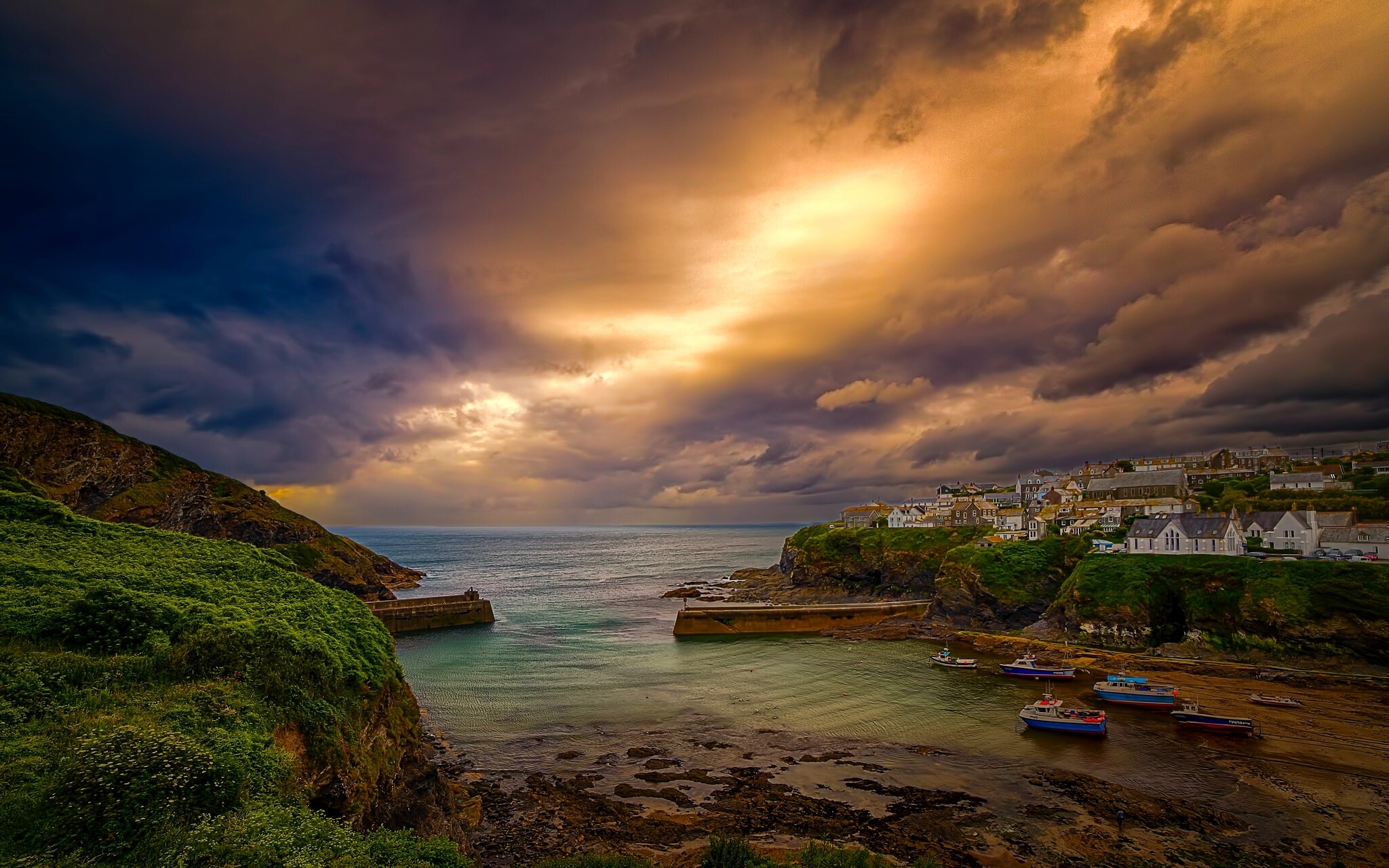 Village on the Sea in Cornwall, England HD Wallpaper. Background