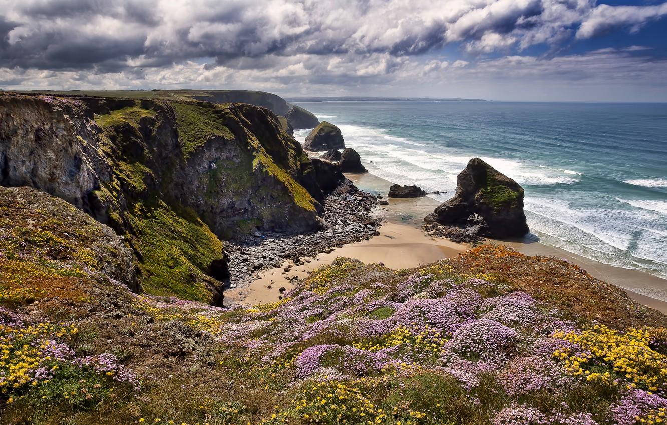 Wallpaper rocks, coast, England, England, Cornwall, Bedruthan Steps