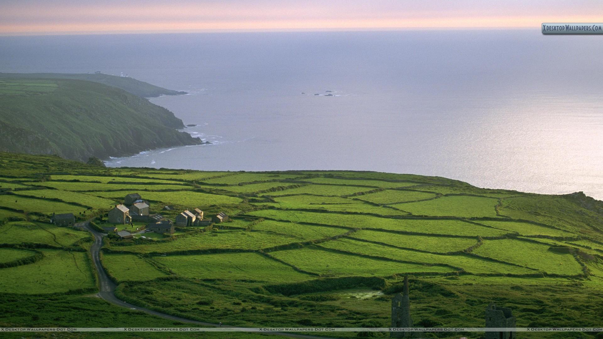 Aerial View of Rosemergy Farm, Cornwall, England Wallpaper