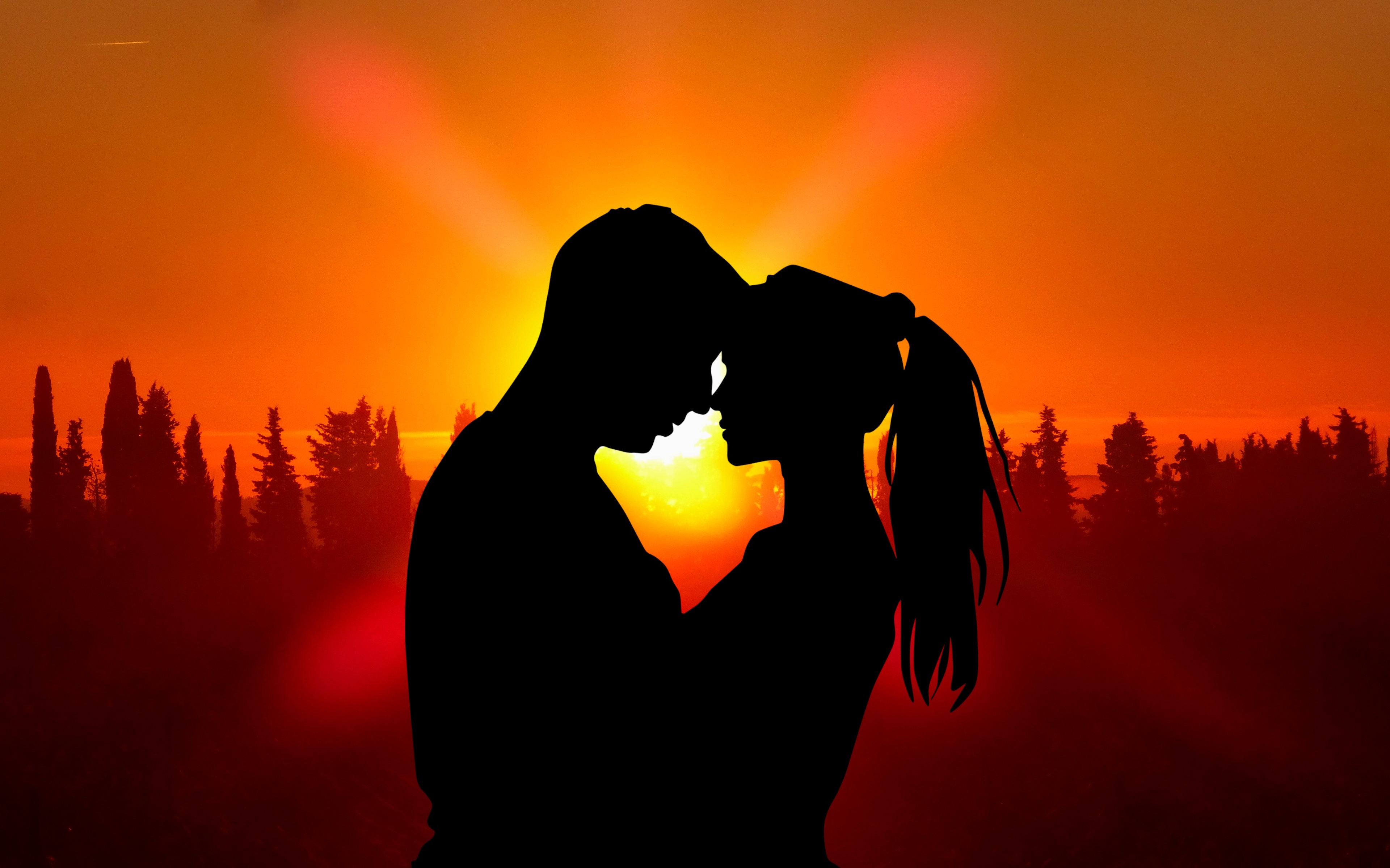 3840x2400 Sunset Couple Love Silhouette 5k 4k HD 4k Wallpapers