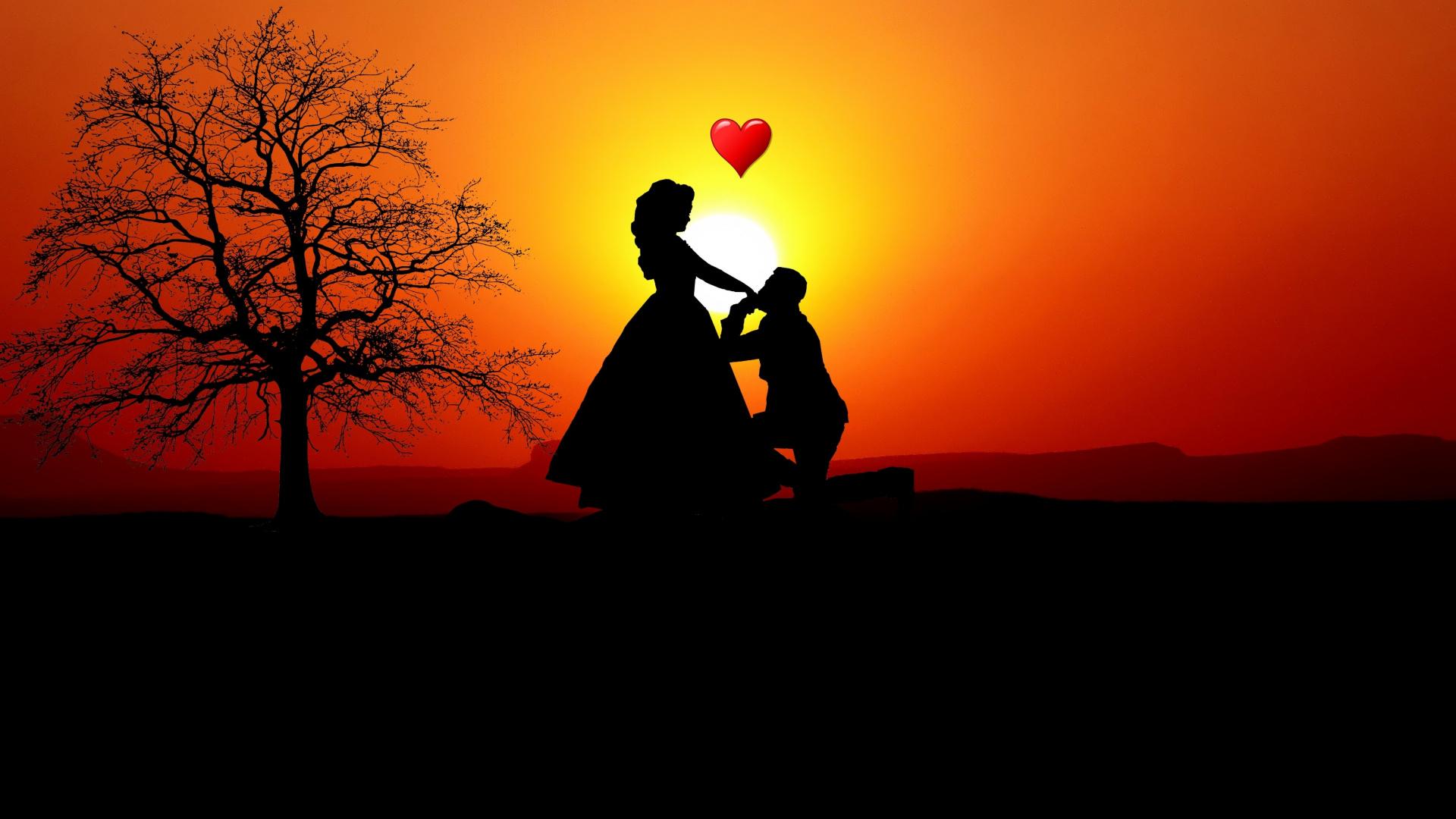 Downaload Couple, love, silhouette, sunset, romantic wallpapers