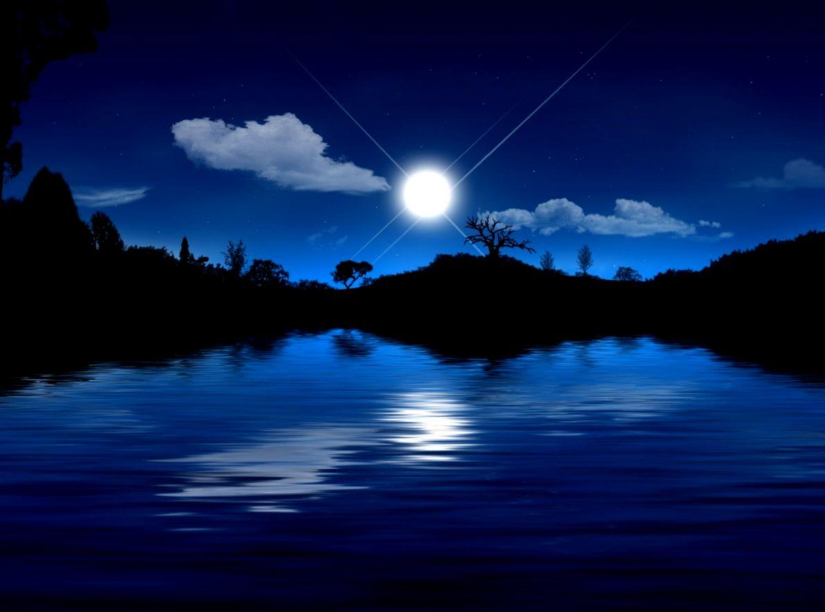 Wallpaper Night Lake Moon