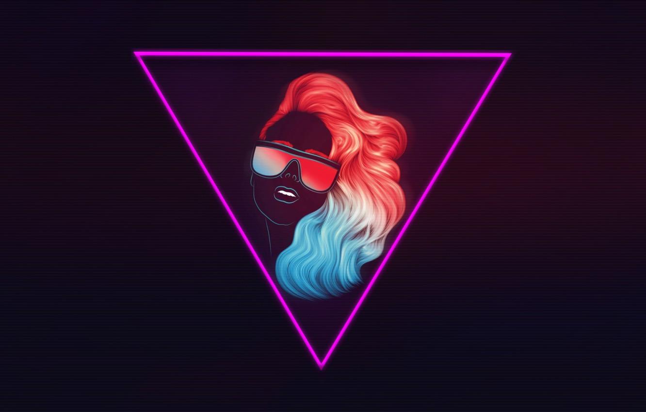 Wallpapers Girl, Music, Neon, Glasses, Background, Triangle, 80s