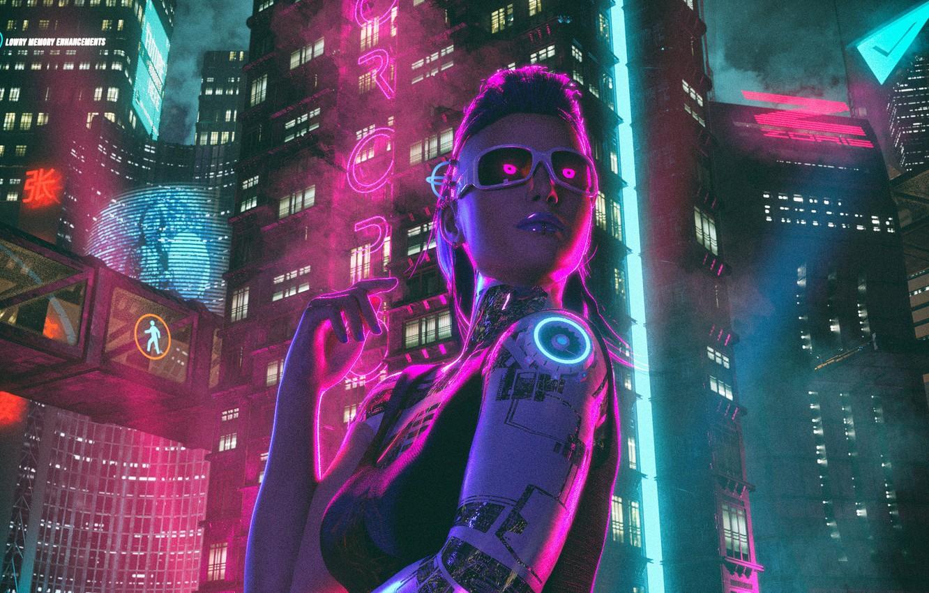 Wallpaper Girl, Night, The City, Neon, Sci Fi, Cyborg, Cyborg