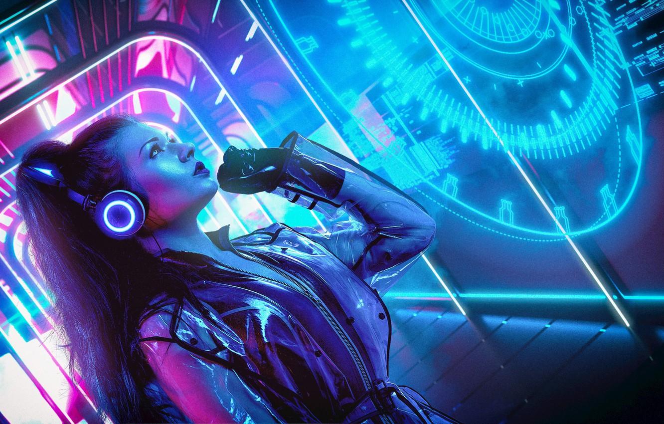 Wallpaper Girl, Music, Neon, Background, Neon, Cyber, Cyberpunk