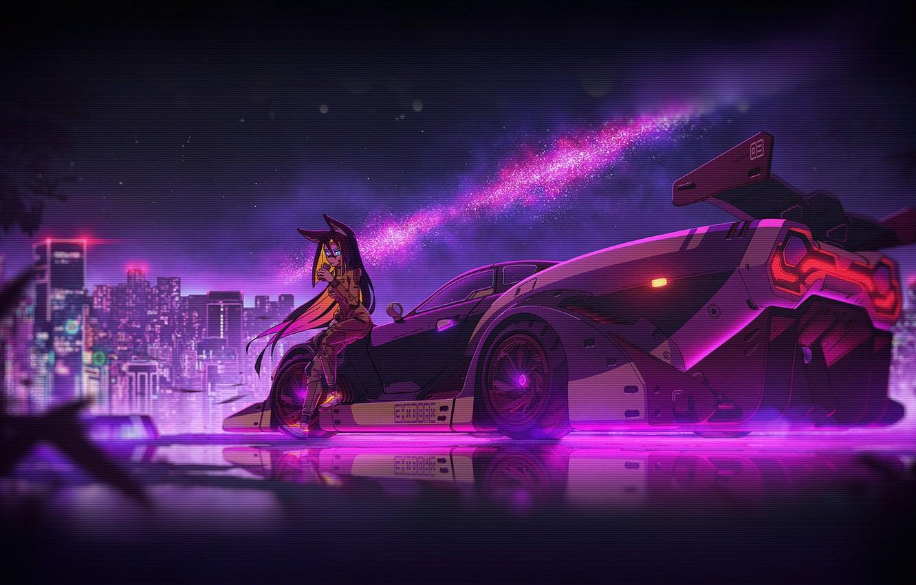 Wallpaper Auto, Night, Music, The city, Machine, Neon, Illustration, Cyberpunk, Synth, Retrowave, Synthwave, New Retro Wave, Futuresynth, Sintav, Retrouve, Transport & Vehicles image for desktop, section арт