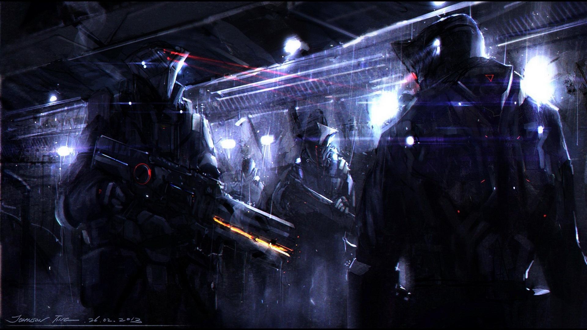 Soldiers Guns Science Fiction Warriors Red Light Sci Fi Wallpaper