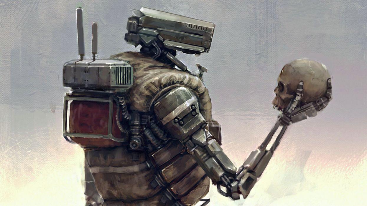Robot Looking Skull Fantasy Sci Fi Technology Soldier Wallpaper