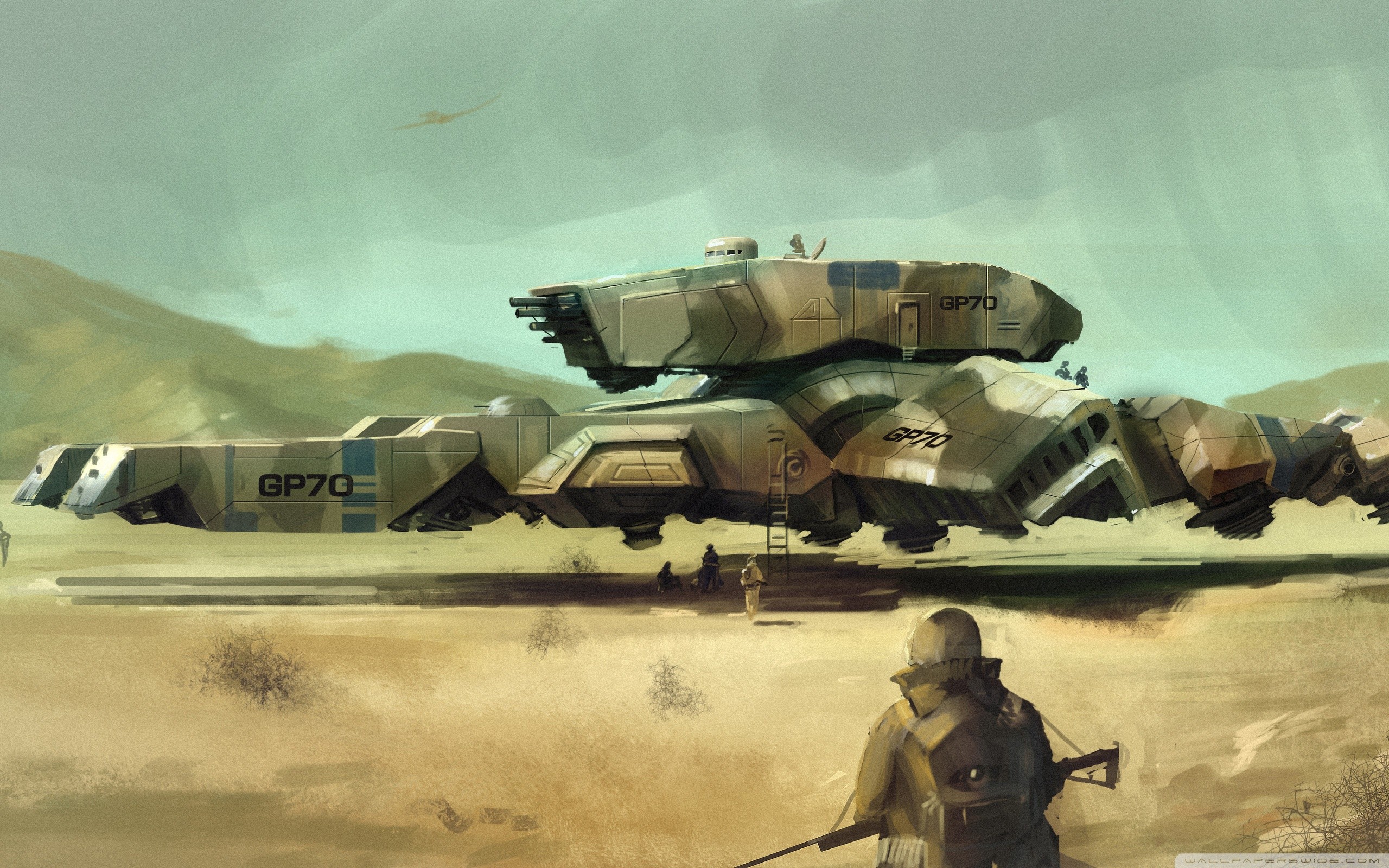 soldiers, military, desert, science fiction, hovercraft wallpaper
