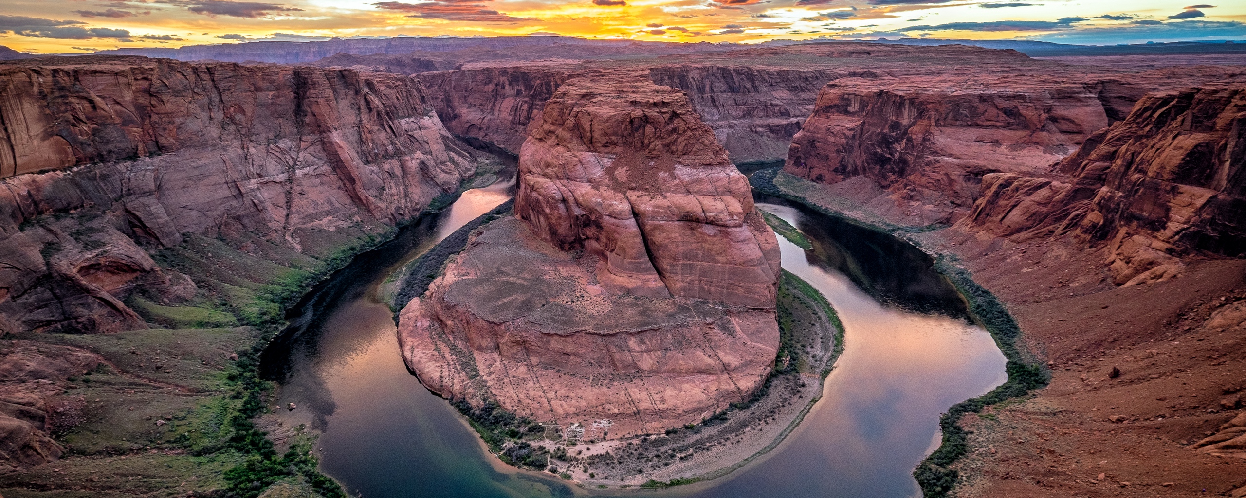 Download wallpaper 2560x1024 canyon, river, horseshoe bend, colorado