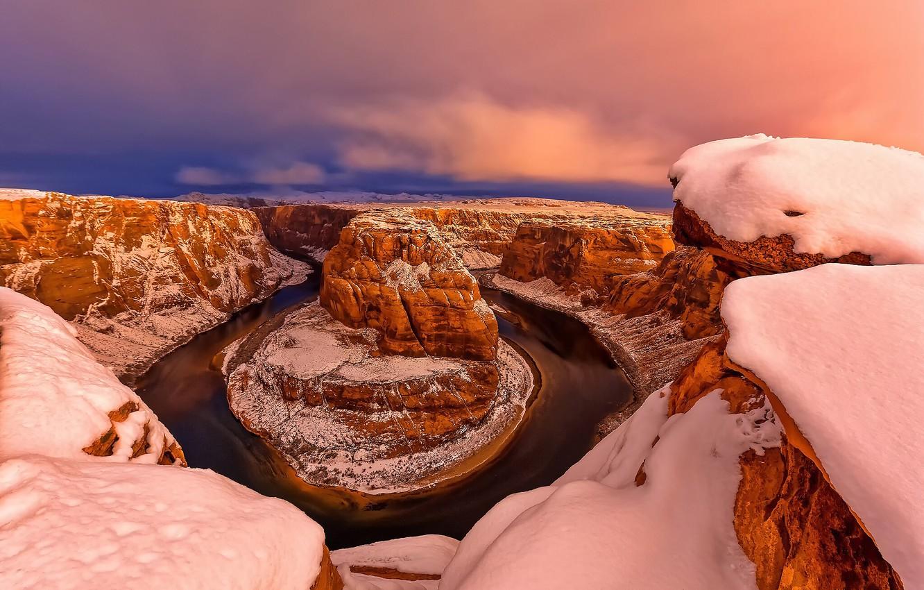 Wallpaper winter, snow, USA, the Glen canyon, Horseshoe, Horseshoe