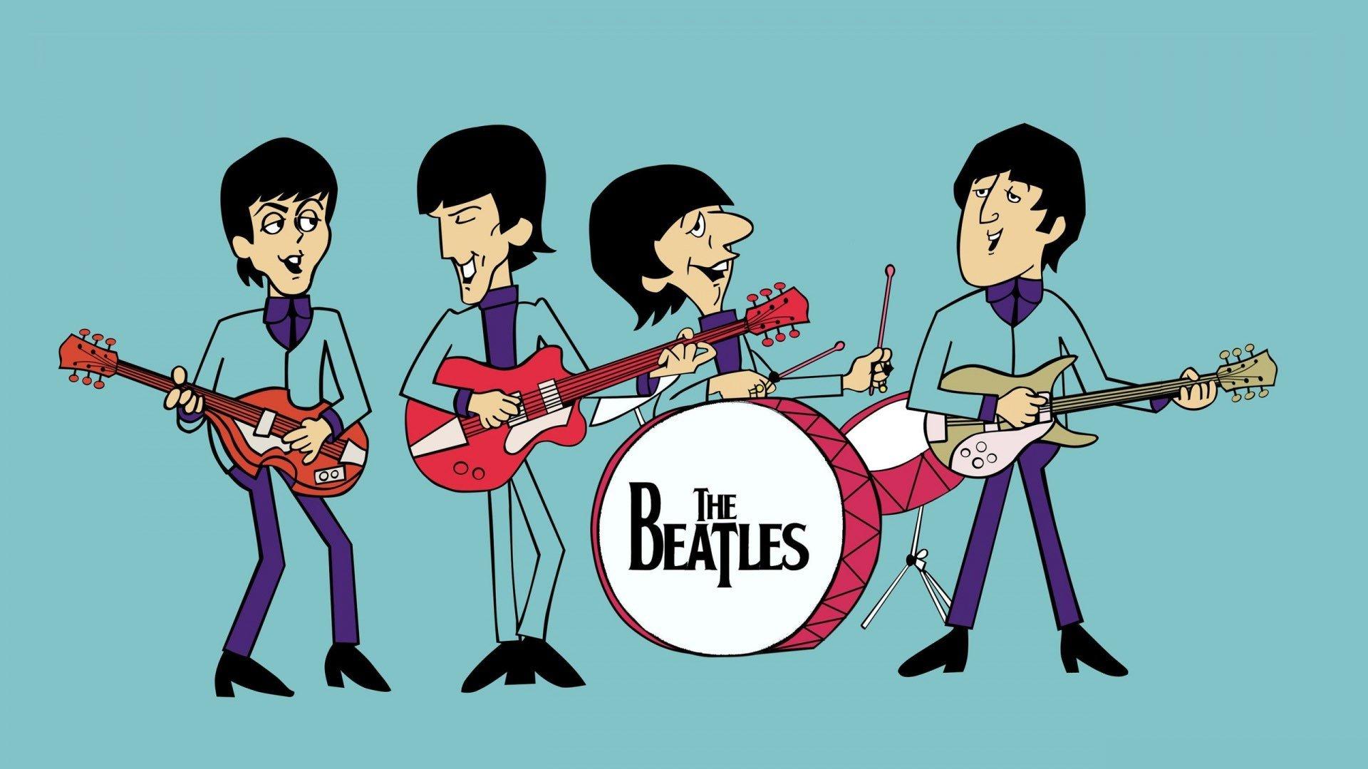 musicians, Singer, Blue background, Guitar, Drums, John Lennon, Paul