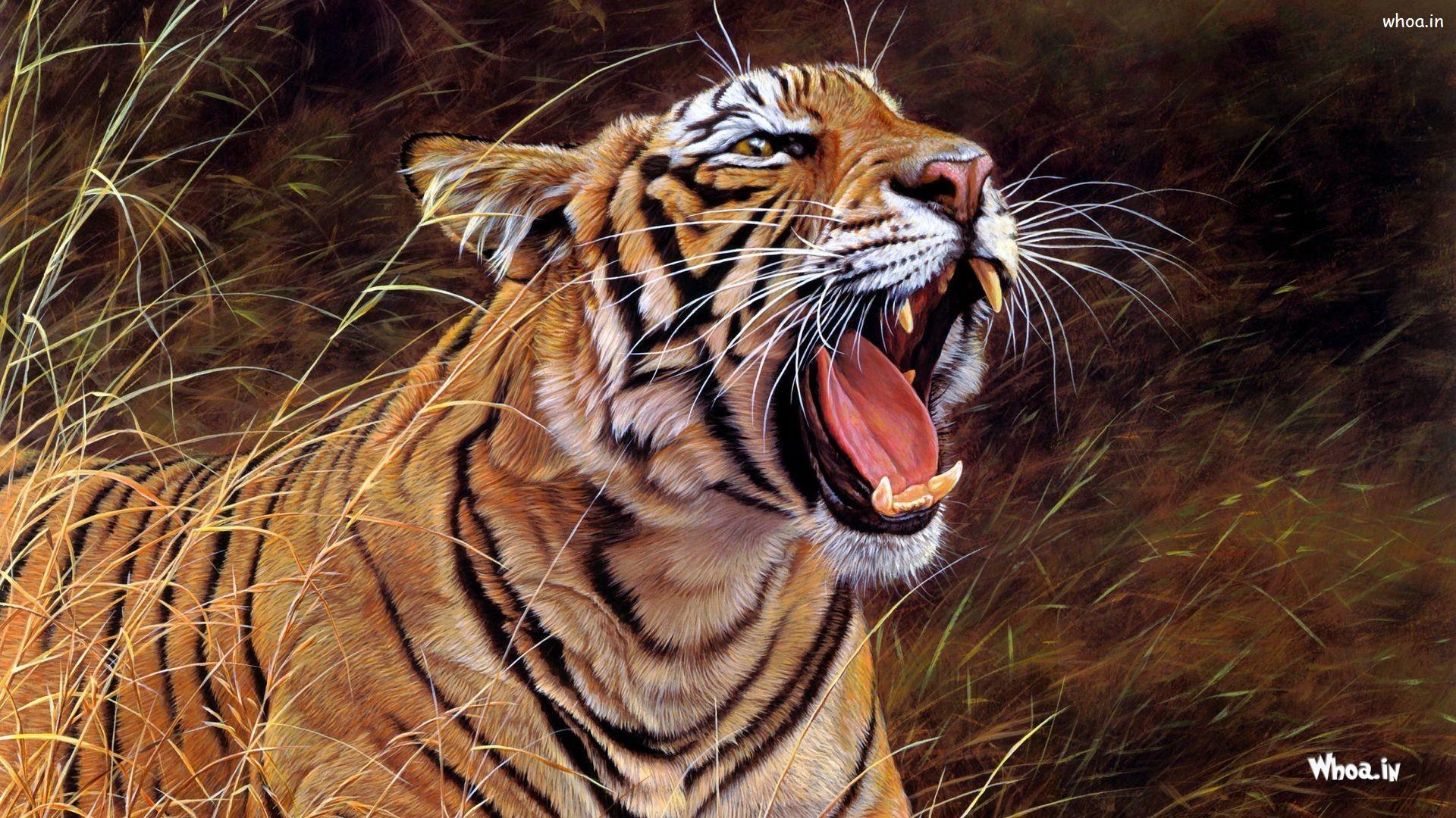 Close Up Of Tiger Roaring Wallpaper