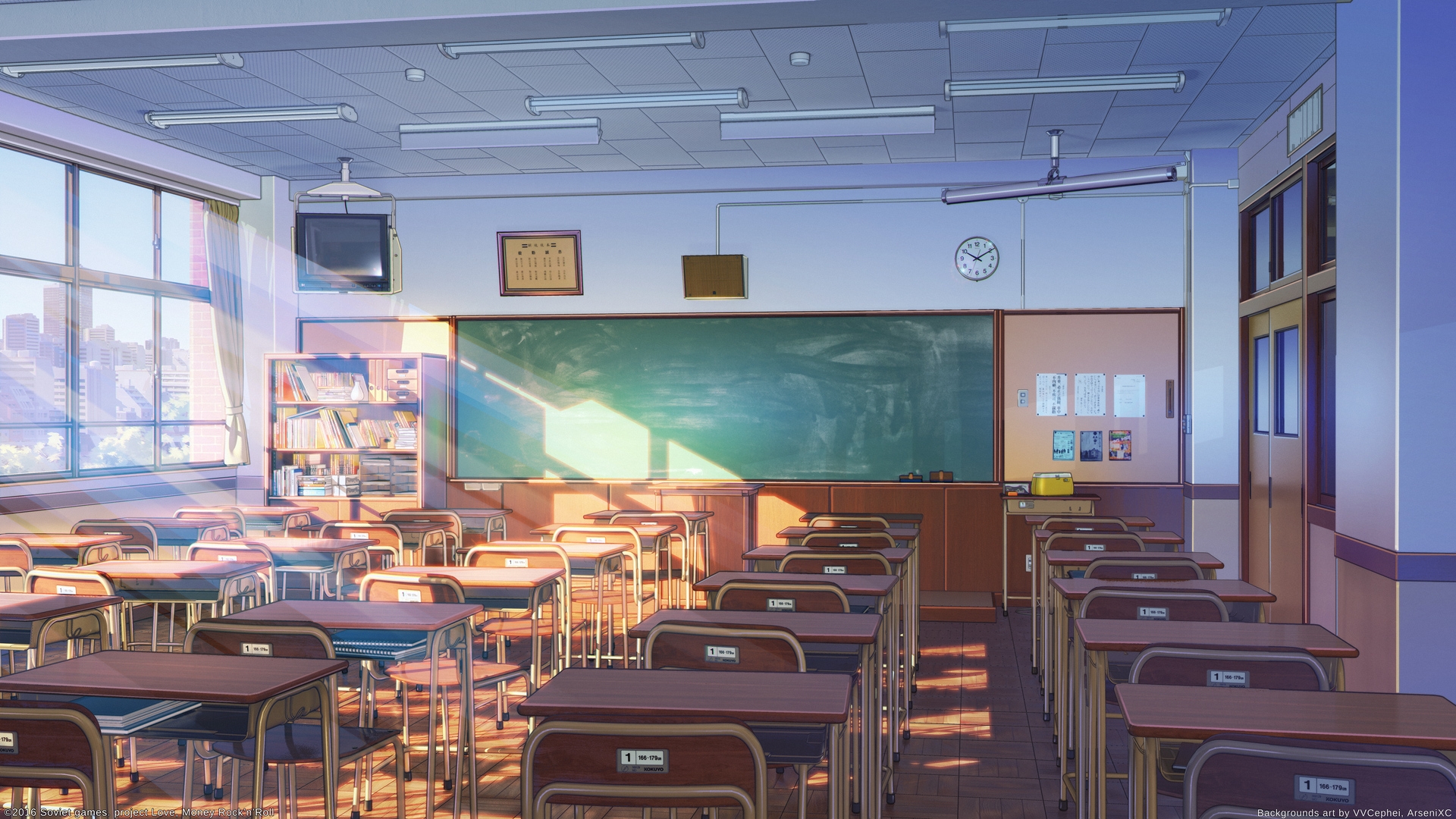 Download 1920x1080 Anime Scenic, Classroom, Sunshine, Building