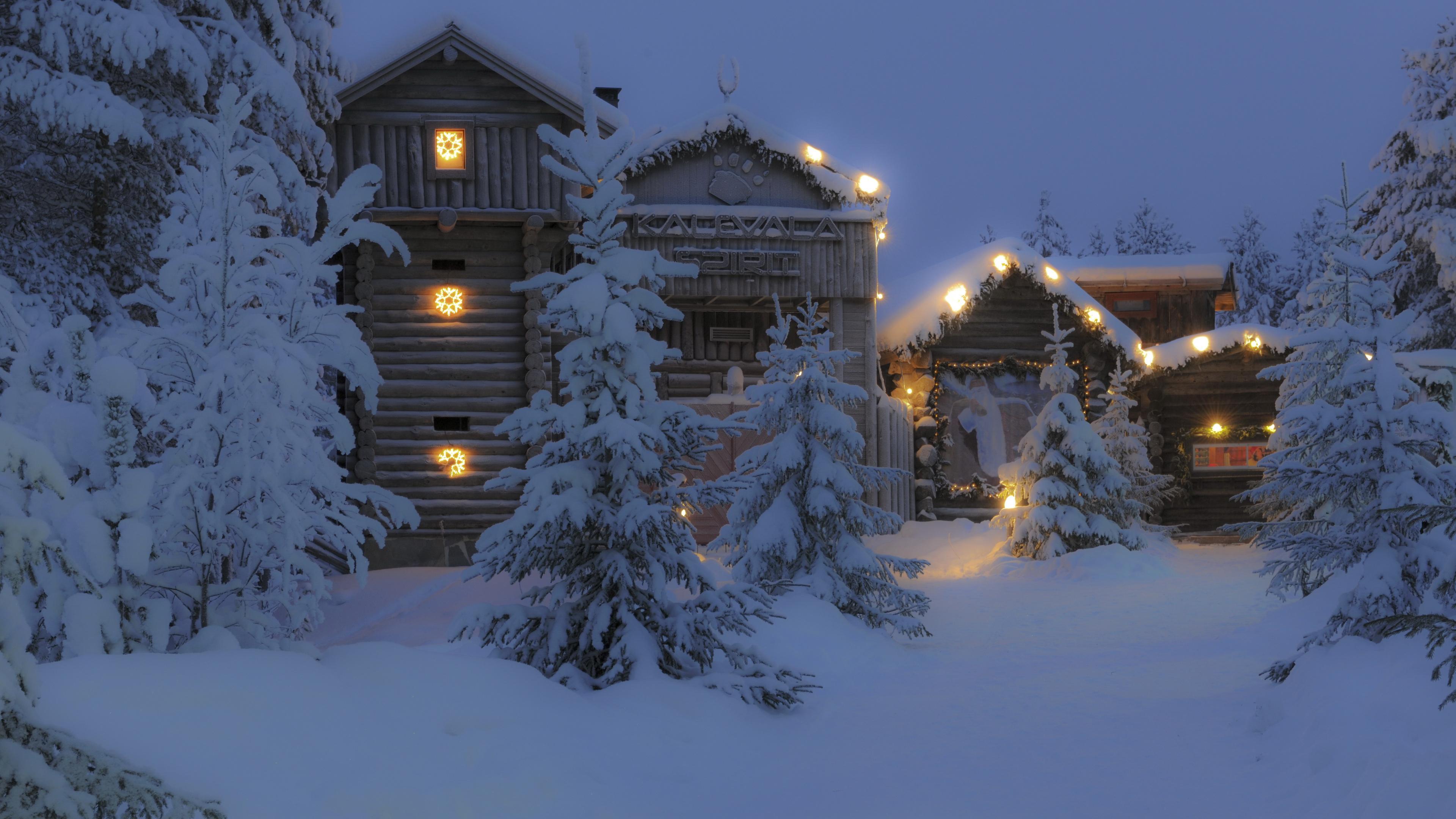 House, Pine Family, Freezing, Forest, Finland 4K Ultra HD Wallpaper