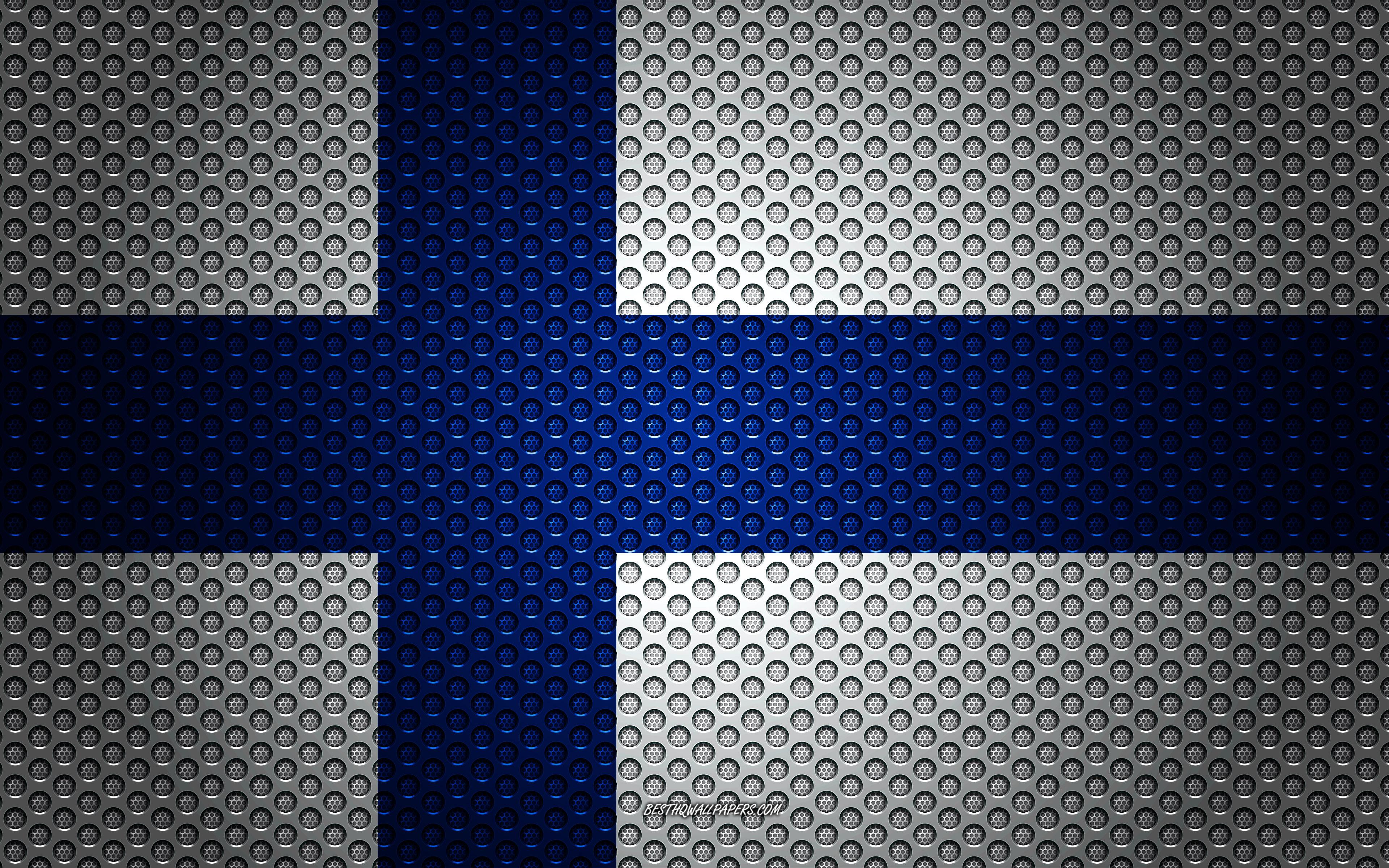 Download wallpaper Flag of Finland, 4k, creative art, metal mesh