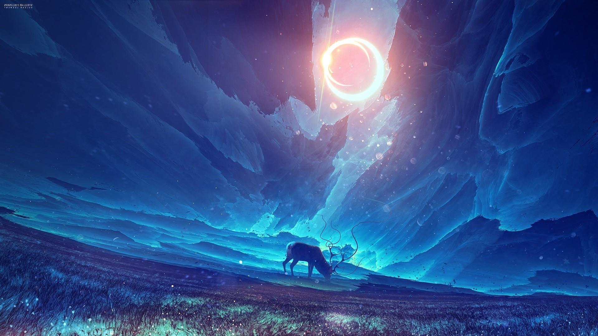 deer, Blue, Fantasy Art Wallpaper HD / Desktop and Mobile Background
