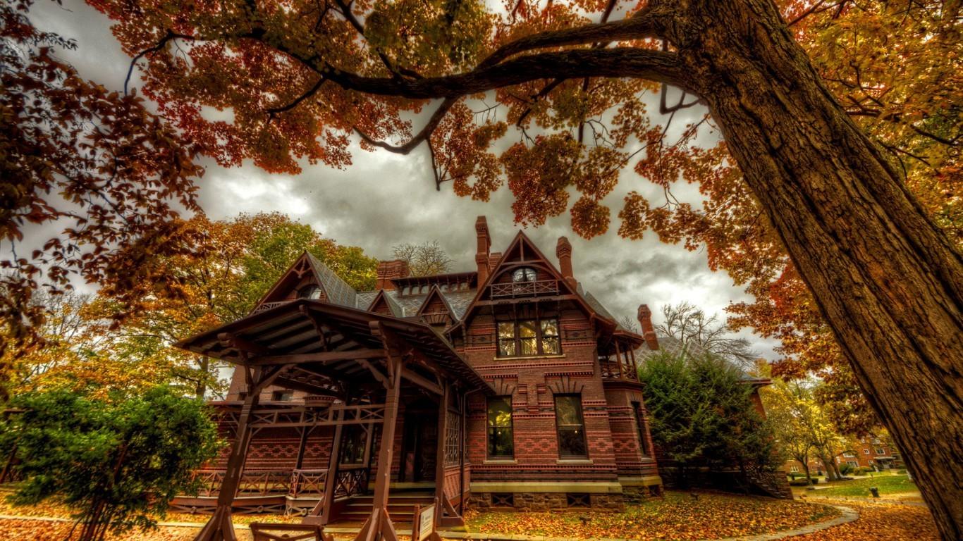 Houses, Mark, Twain, House, Cozy, Branches, Autumn, Nice, Trees