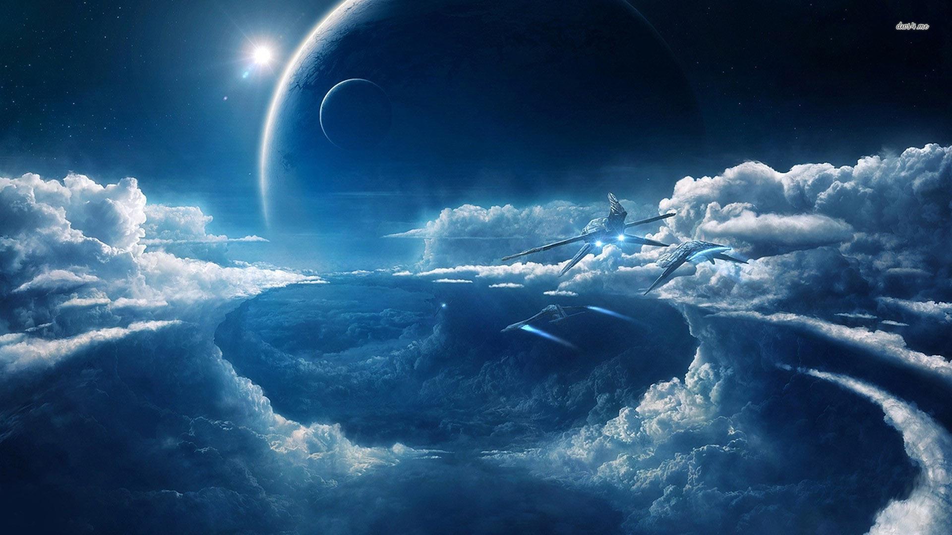 Spaceships over the clouds wallpaper wallpaper