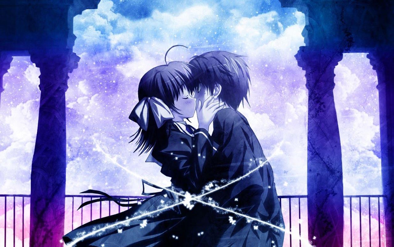 anime guy and girl kissing