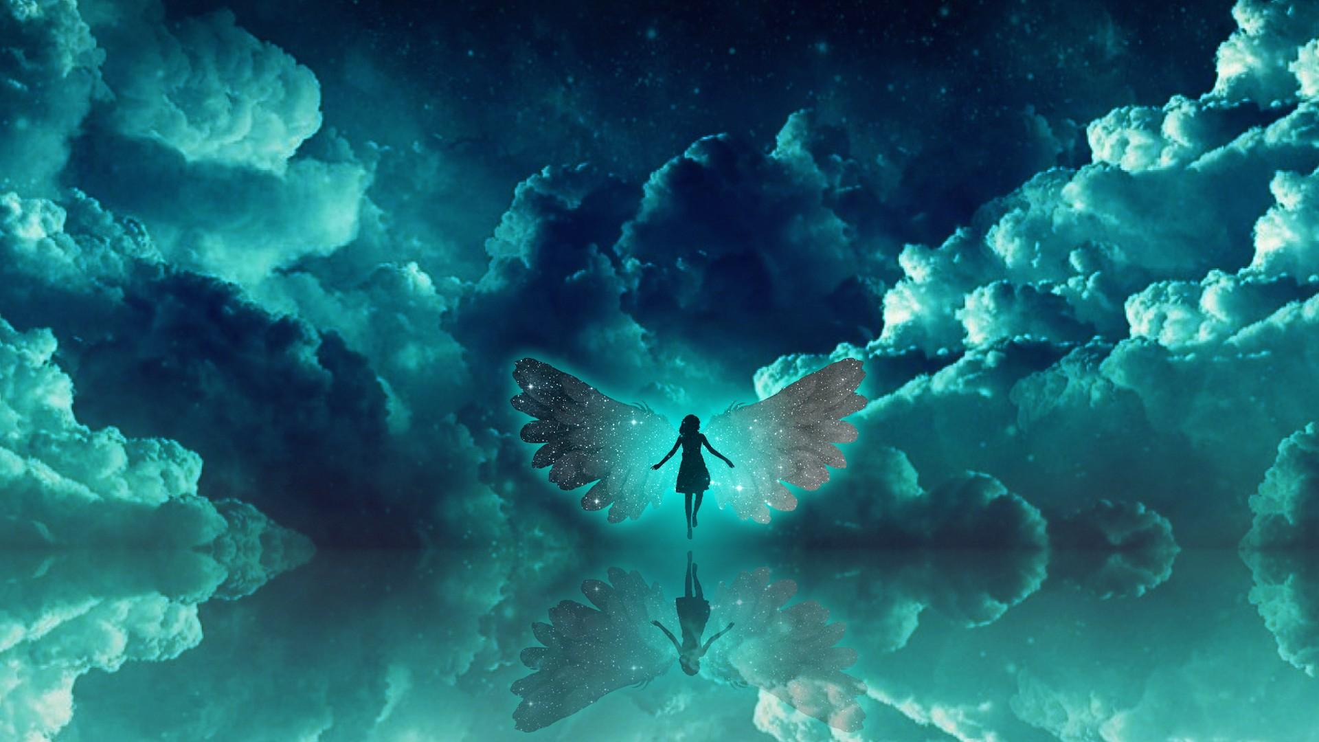 1920x1080 sky blue clouds angel wings wallpaper