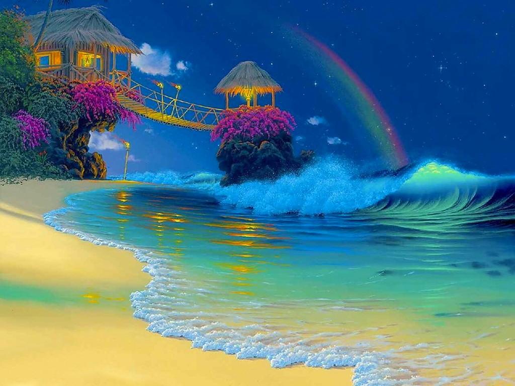 Beaches: Love Island Colorful Lovely Rainbow Holiday Colors Beach HD