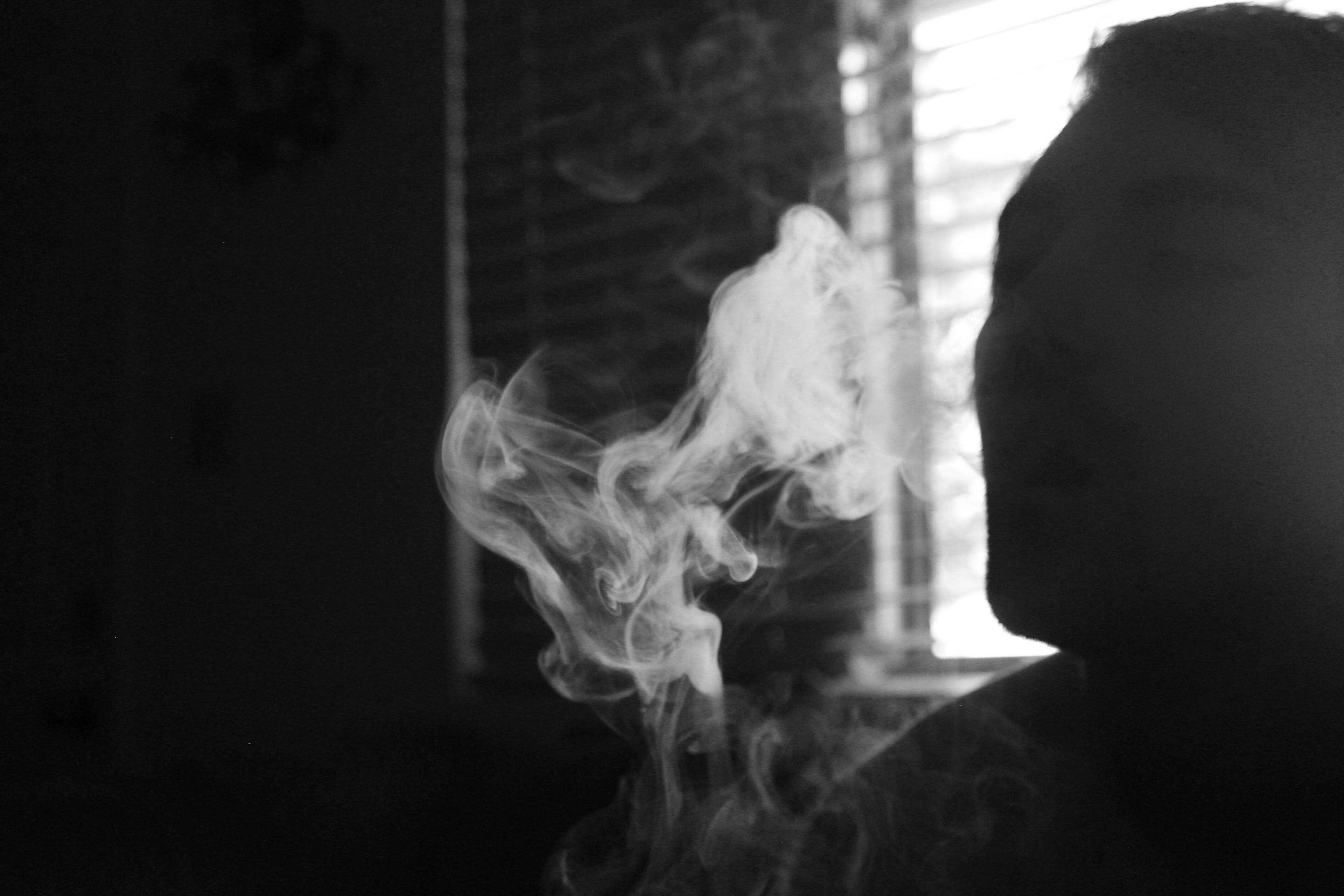 black and white, dark, man, person, smoke 4k wallpaper