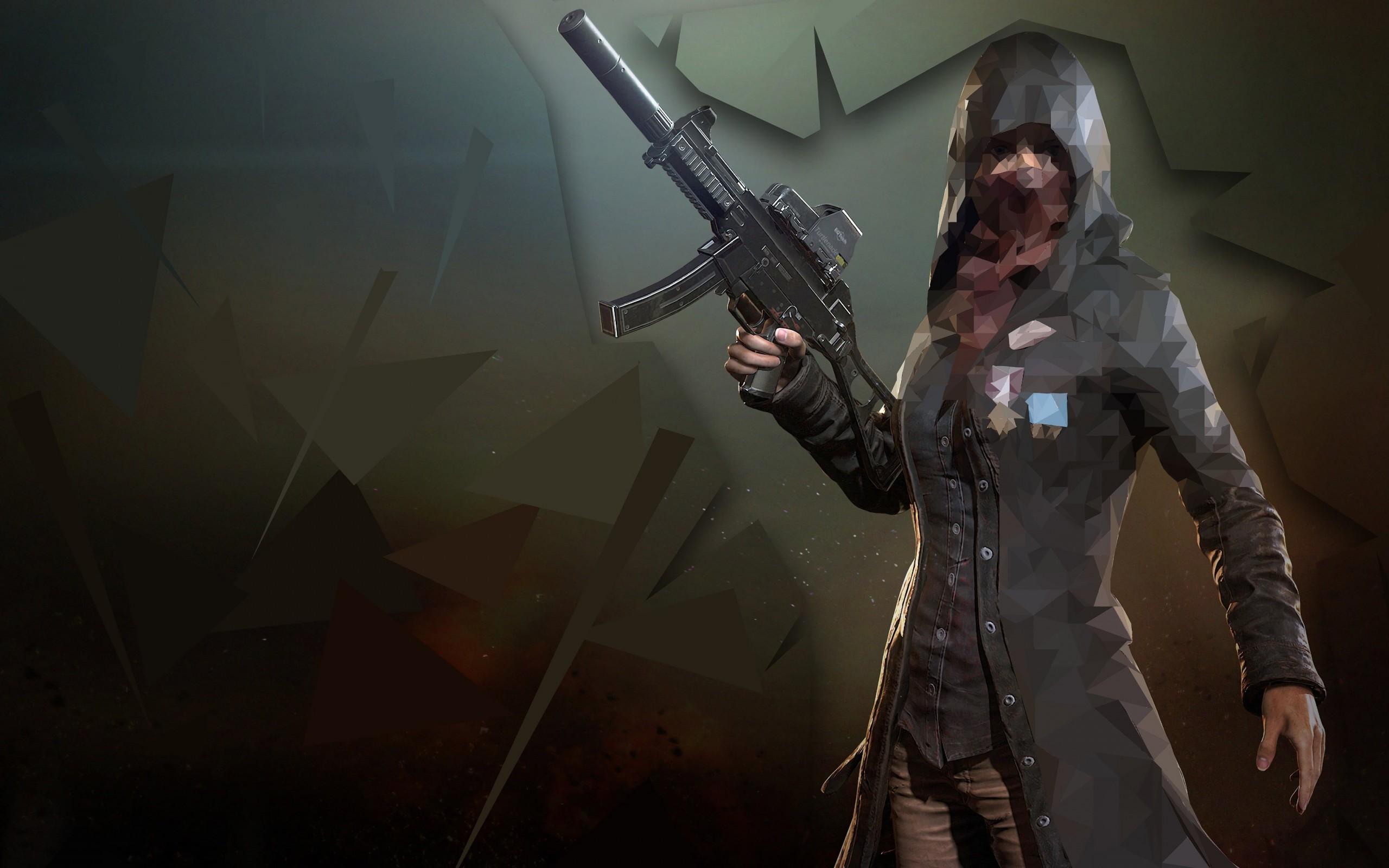 PUBG cool player with UMP9 gun polygon dark wallpaper High