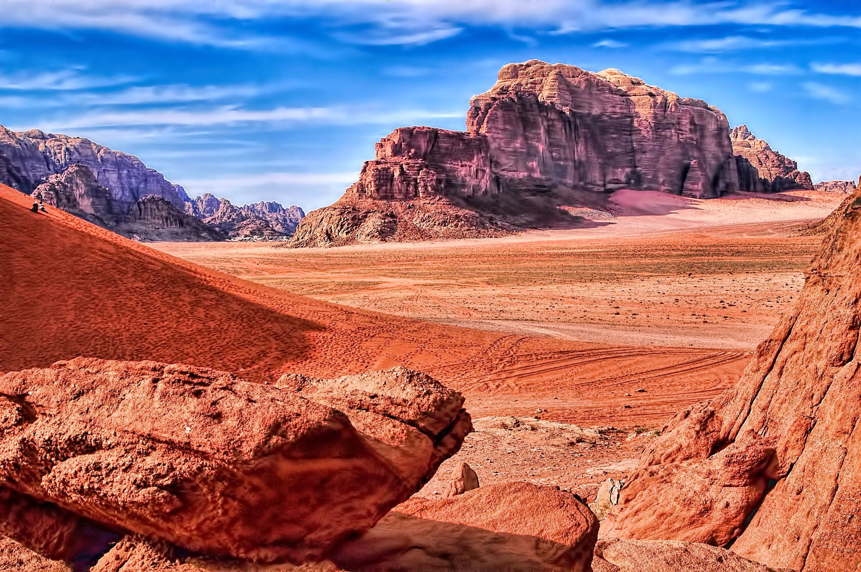 Landscape photo of brown mountain and desert during daytime, wadi