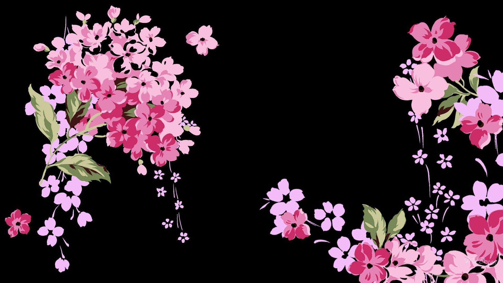Black and Pink Floral Wallpaper