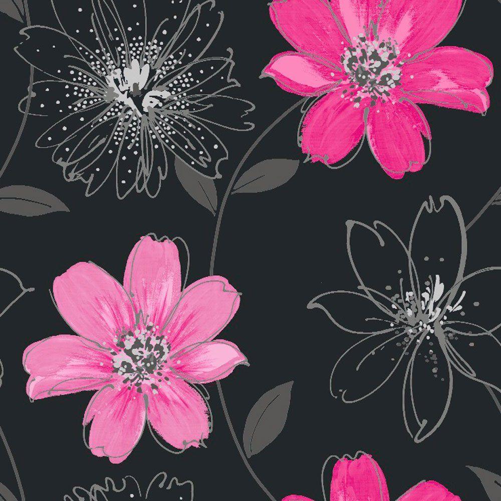 black with pink flowers wallpaper