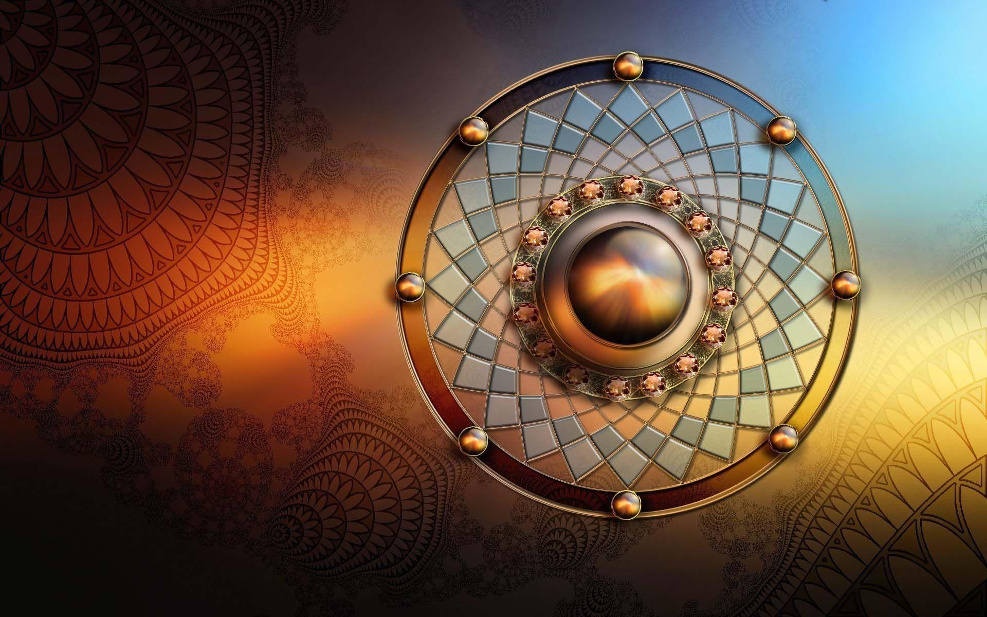 Golden Fractal Circle. HD 3D and Abstract Wallpaper for Mobile