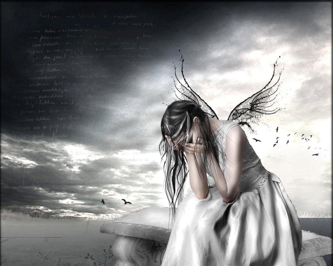 crying .. Goth art. Sad fairy, Angel art, Sad angel