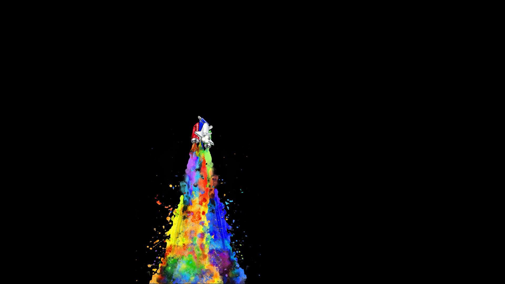 Minimalist Spaceship Rainbow Wallpaper free desktop background