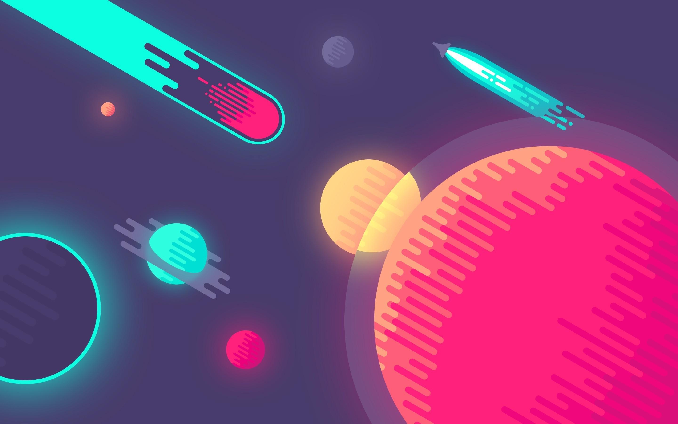 artwork digital art planet space comet colorful spaceship
