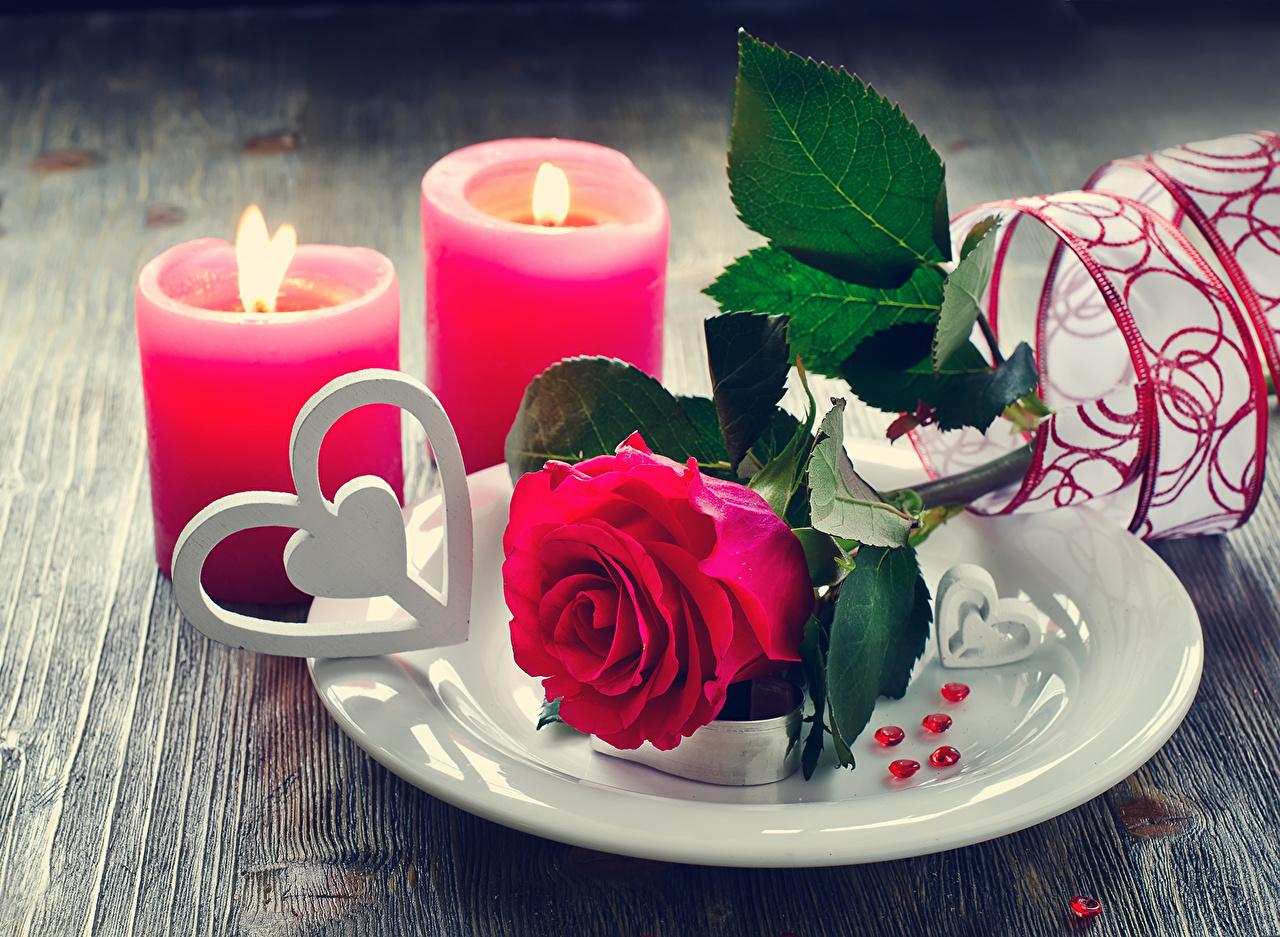 Wallpaper Valentine's Day Heart Roses Flowers Candles