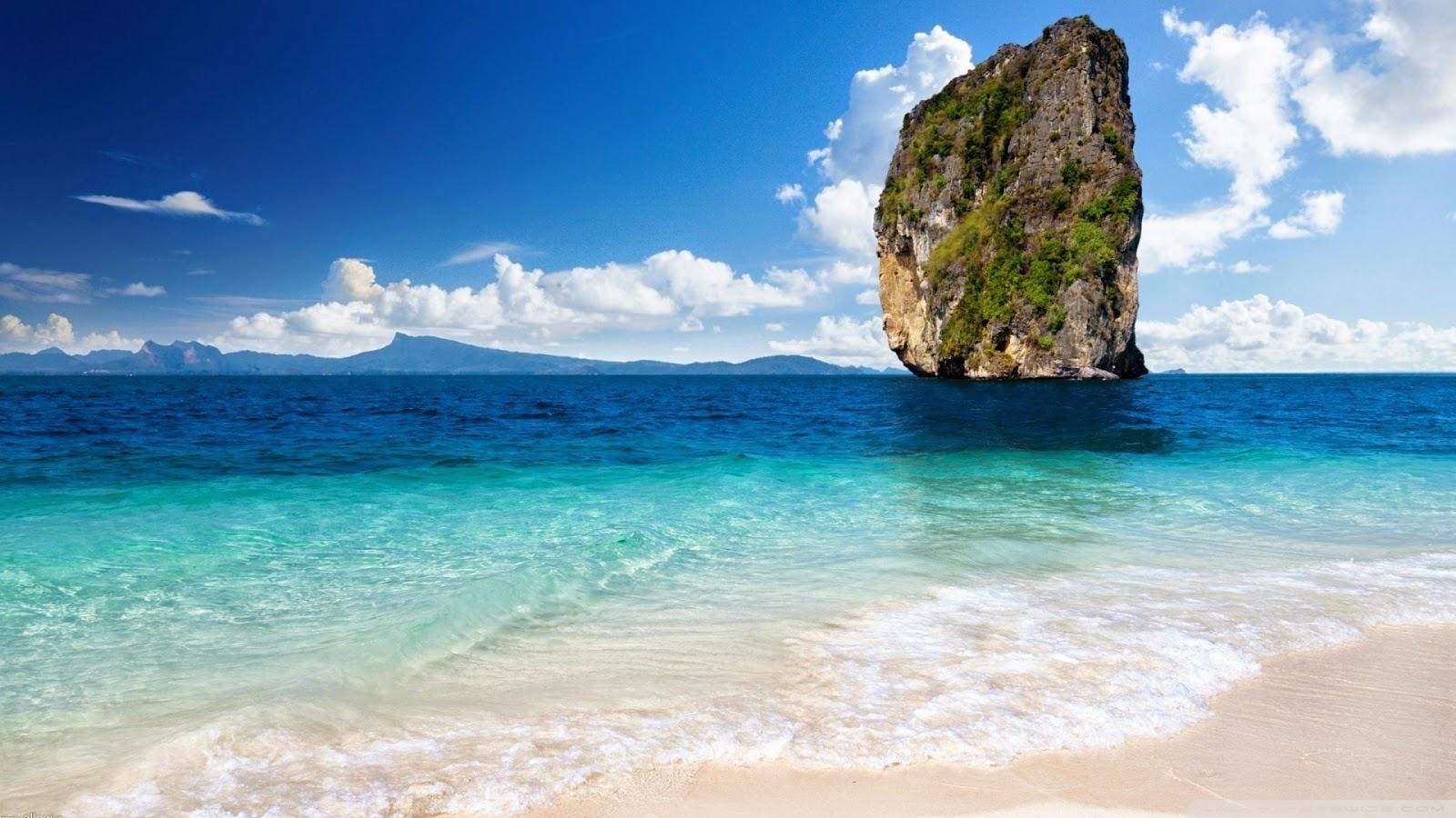Tropical blue sea clear sky white sand beach view theme HD 1080p photography wallpaper