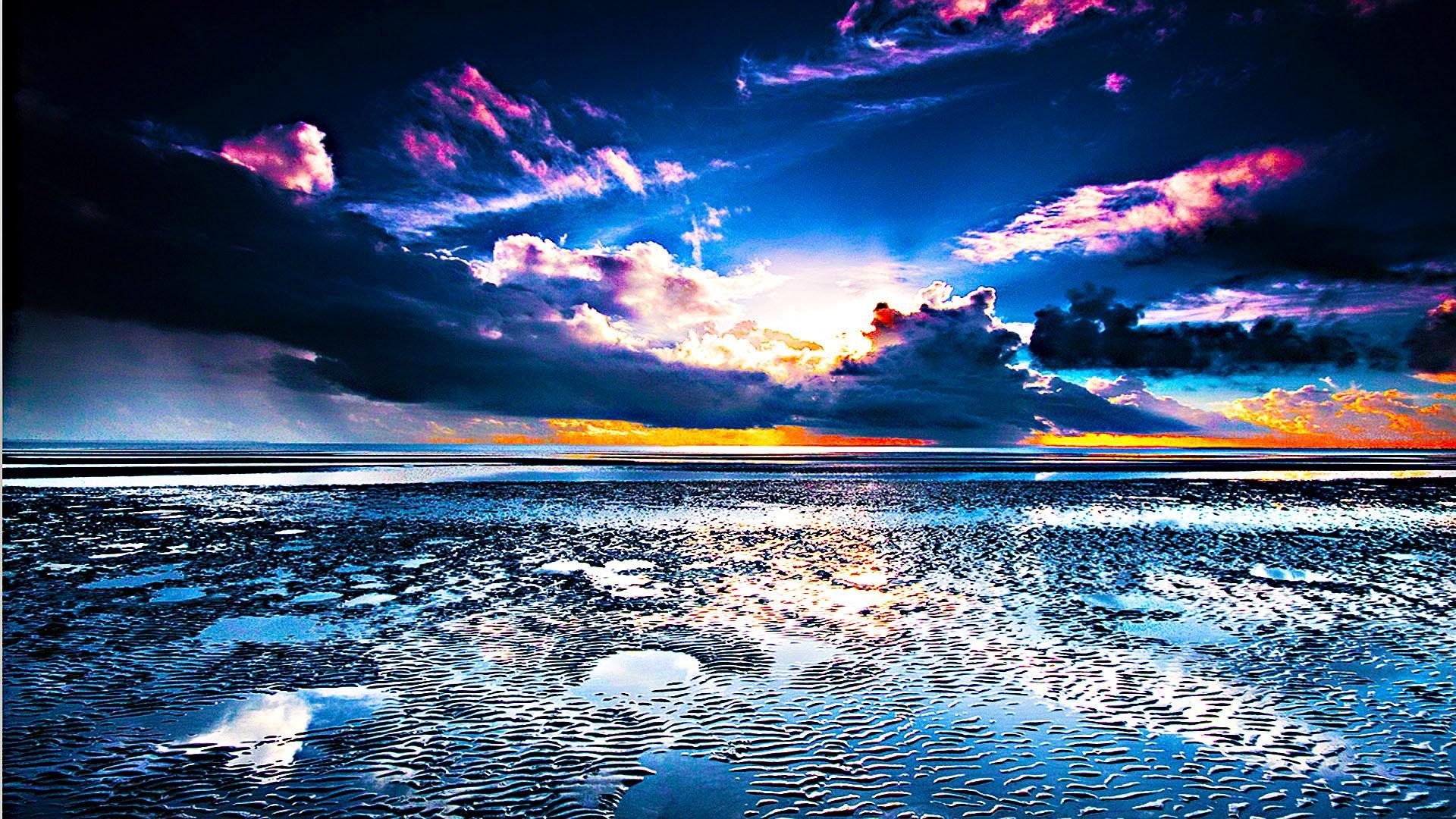 Beaches Silverly Colorful Clouds Sky Ray Wave Beach Rocks Wallpaper