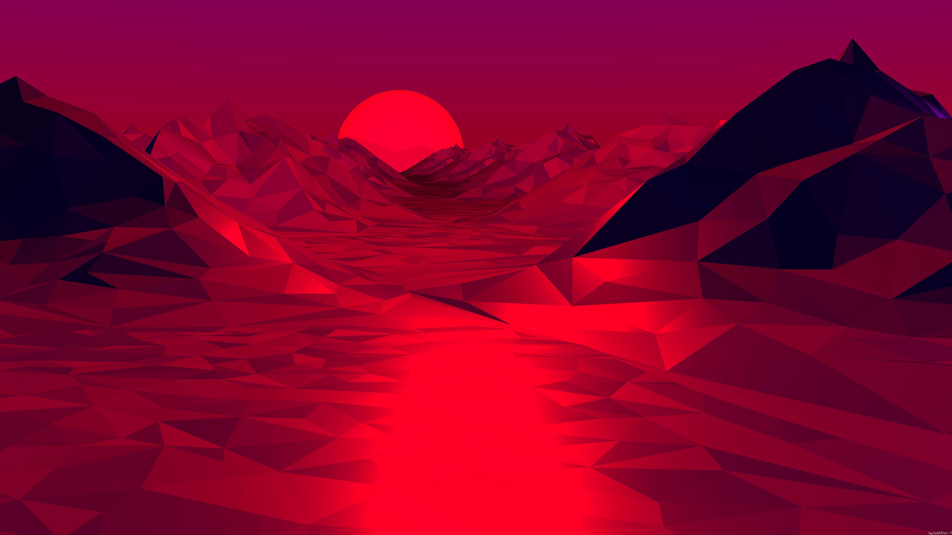 Low Poly Red 3D Abstract 4k, HD Abstract, 4k Wallpaper, Image
