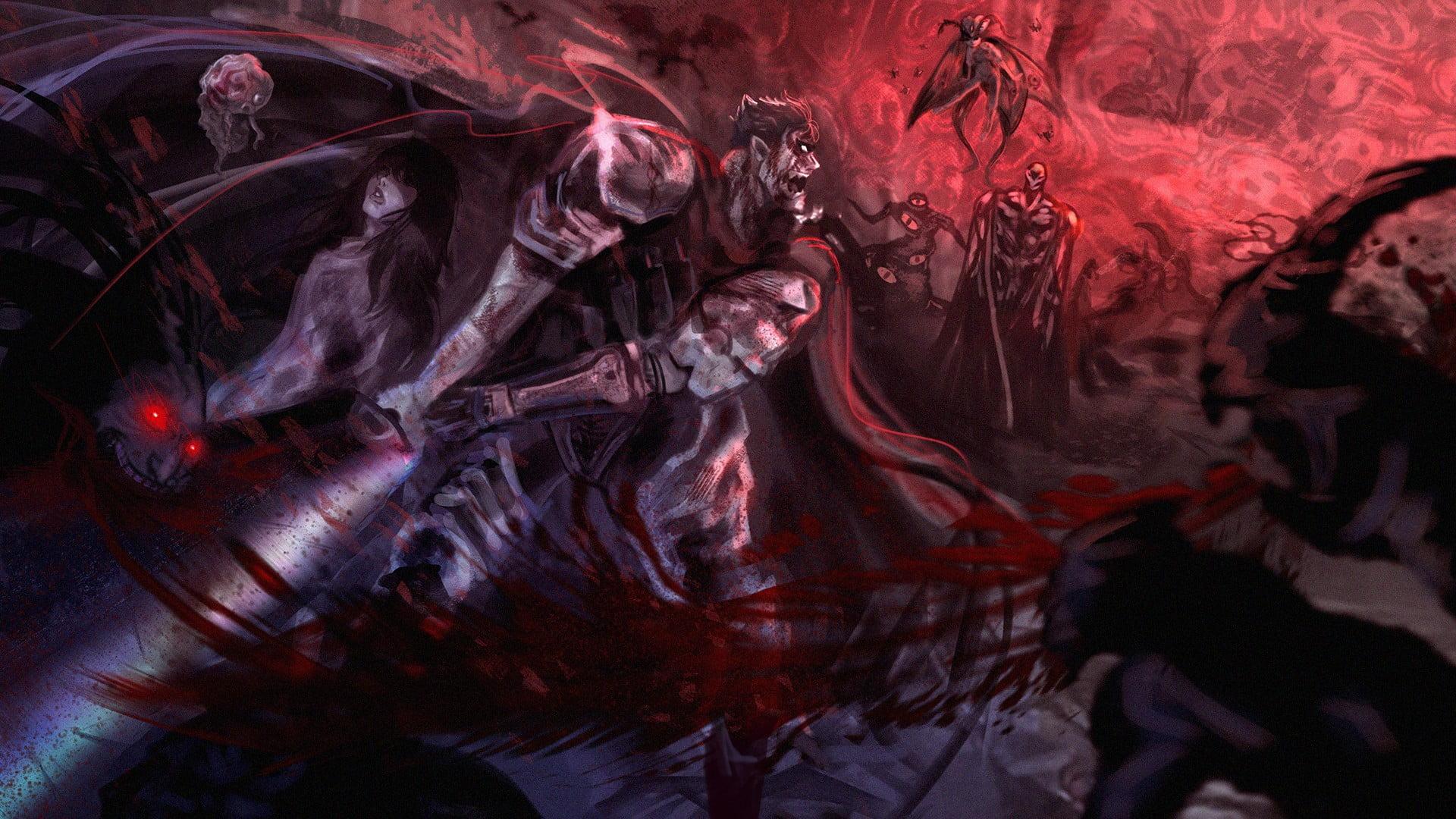 Red and black animated character wallpaper, Berserk, Black Swordsman