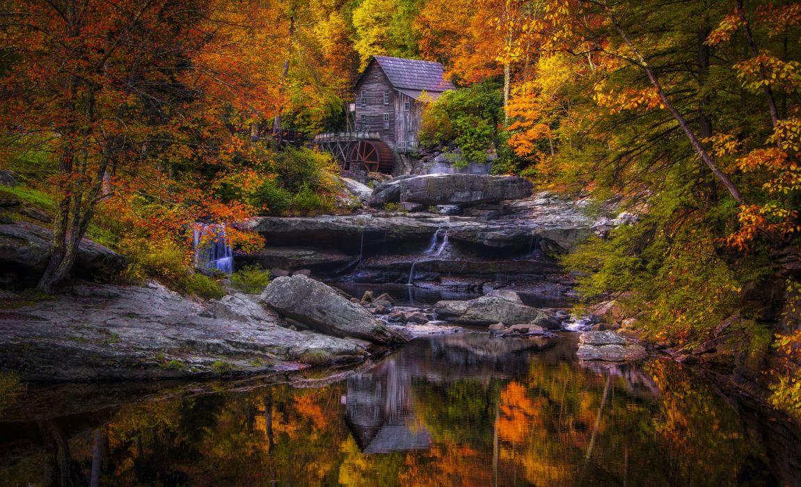 Autumn USA Stones Mill Glade Creek Grist Mill West Virginia Nature