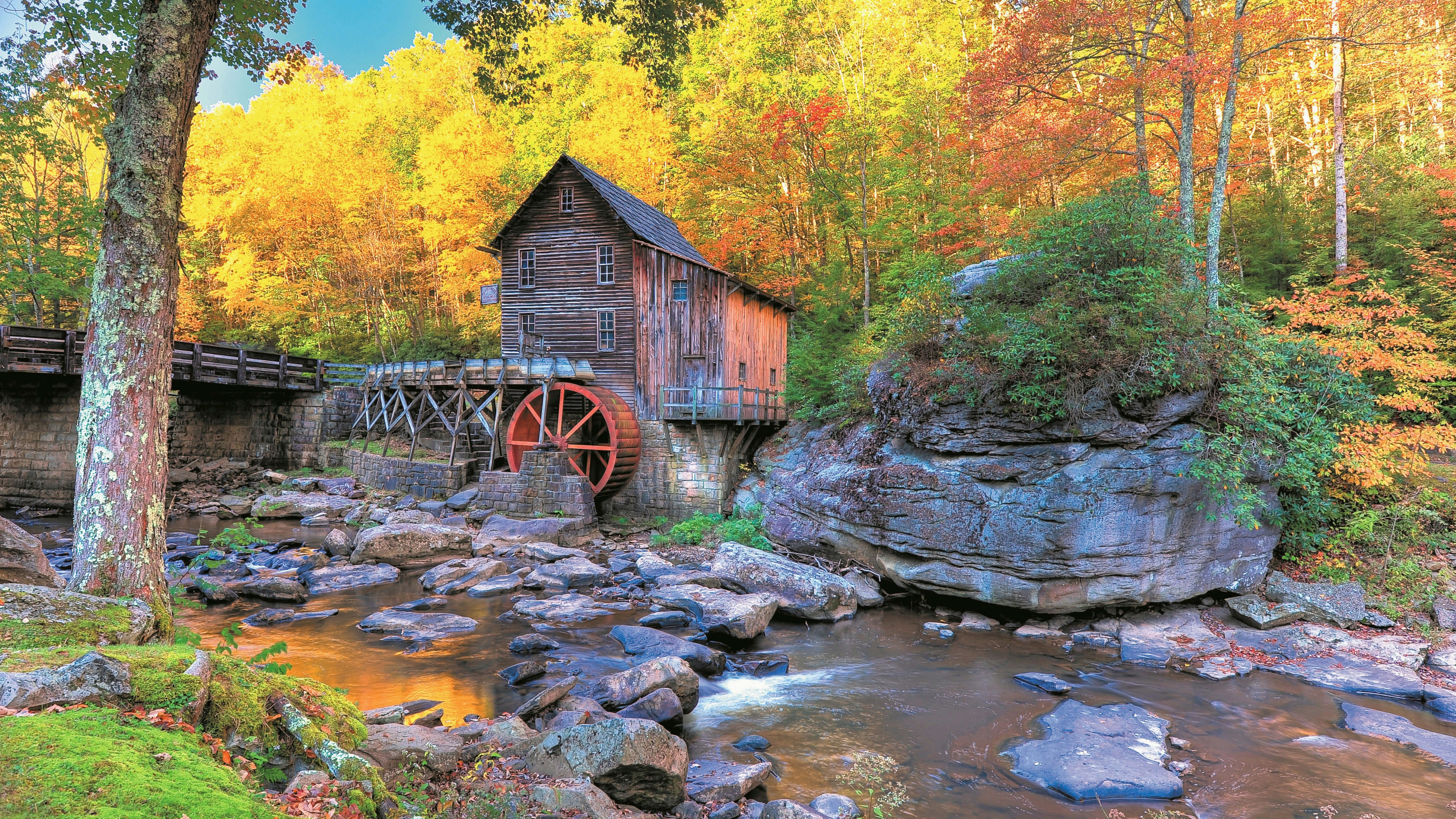 Autumn in Glade Creek Grist Mill UHD 8K Wallpaper