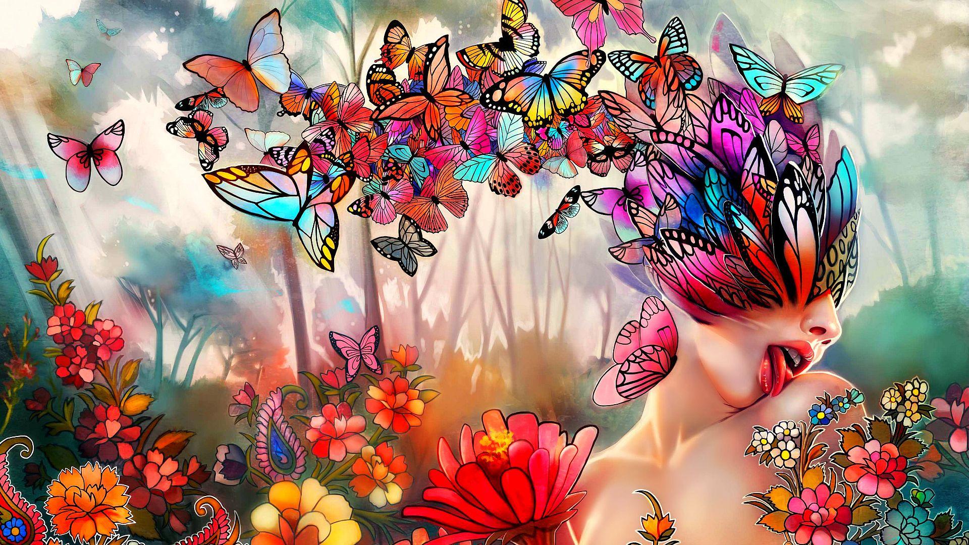 Fantasy Butterfly Girl Wallpaper HD. Flower Landscape Wallpaper